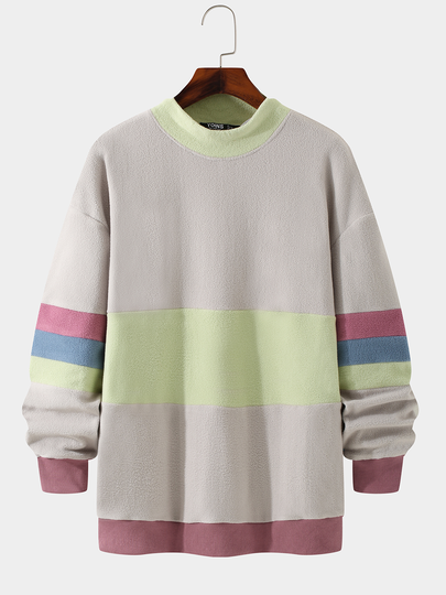 Men Multicolor Color Block Splice Patchwork Sweatshirt