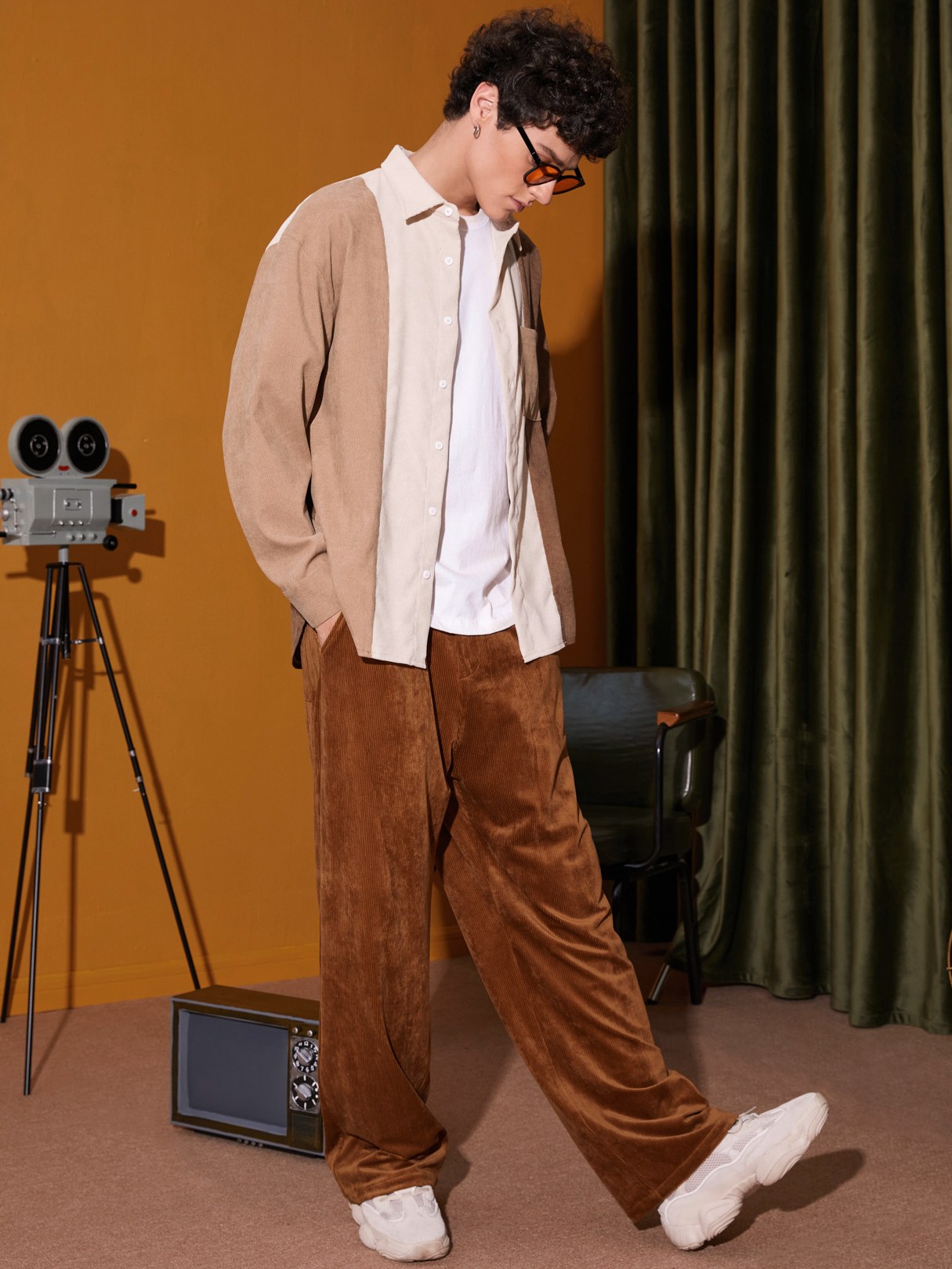 Men Corduroy Plain Loose Casual Pants