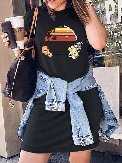 Casual Graphic Letter Crew Neck Short Sleeves Dress