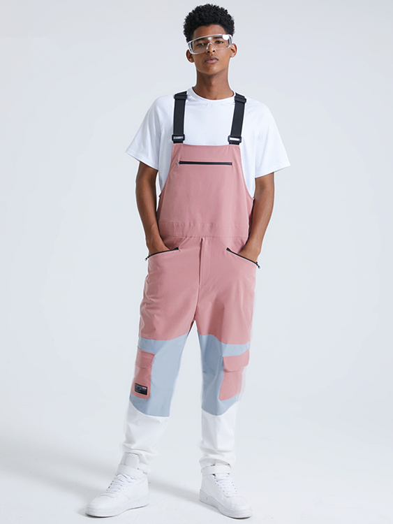 Men Fashion Color Block Patchwork Bib Suspender Overalls Jumpsuit