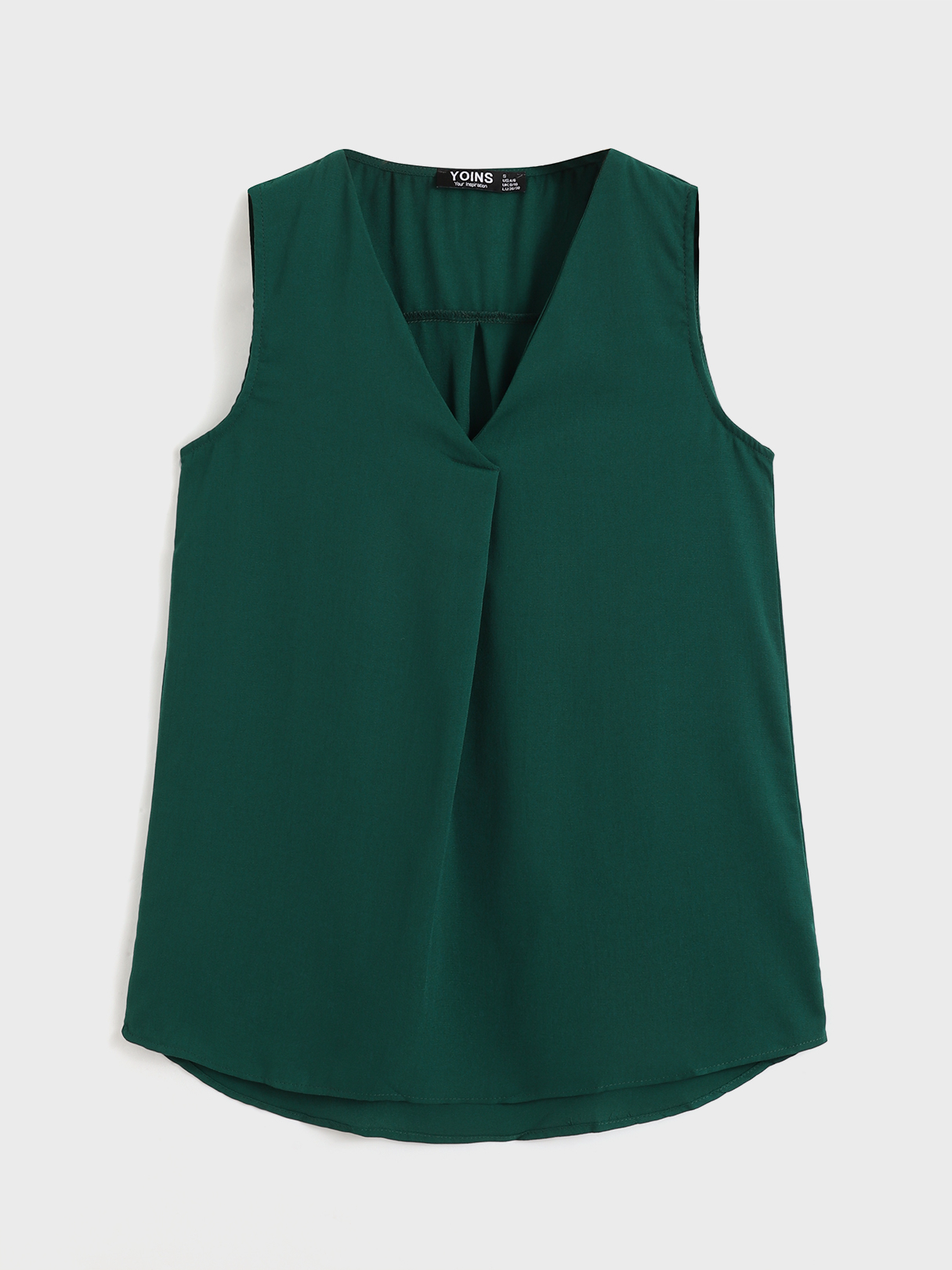 YOINS BASICS Green Curved Hem V-neck Sleeveless Top