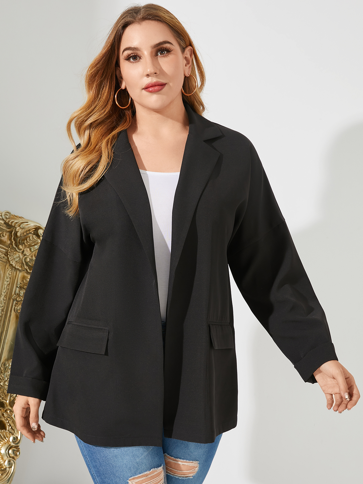 YOINS Plus Size Notch Collar Long Sleeves Coat