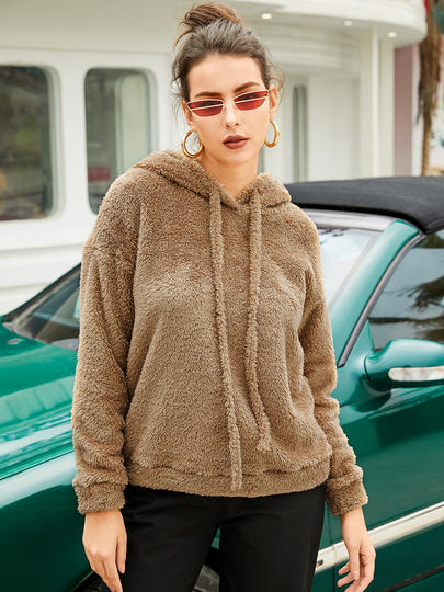YOINS BASICS Camel Long Sleeves Teddy Hoodie