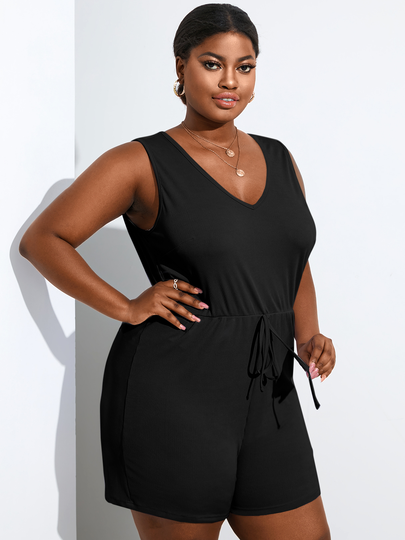 YOINS Plus Size V-neck Sleeveless Playsuit