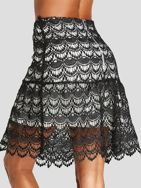 Black Lace Double Layer Skirt