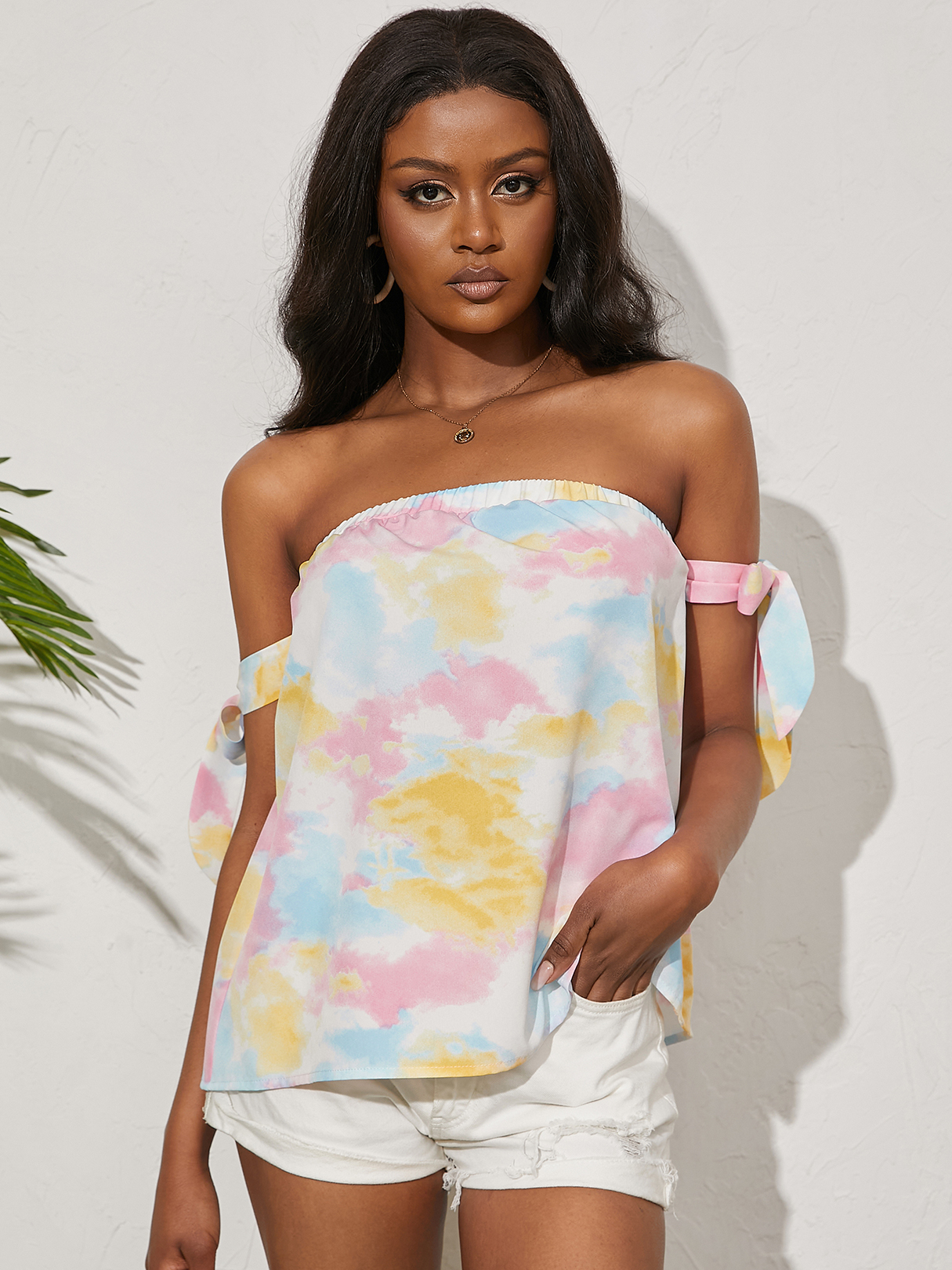 YOINS Tie Dye Backless Tie-up Design Tube Top