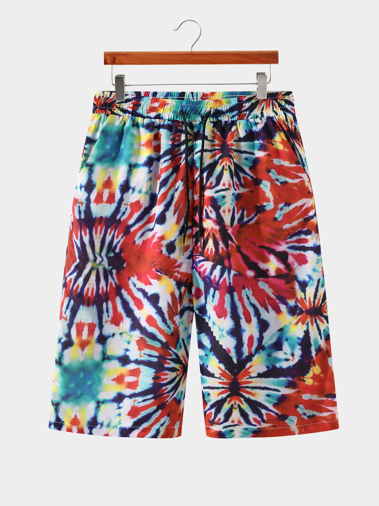 Men Tie Dye Print Drawstring Elastic Waist Shorts