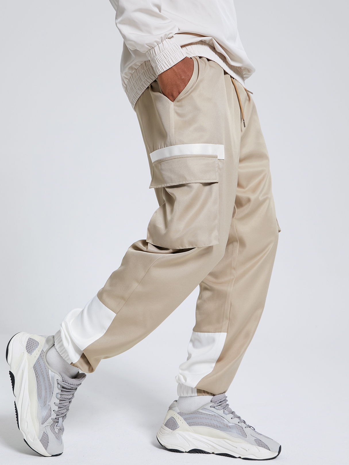 Men Casual Color Block Print Flap Pocket Cargo Pants