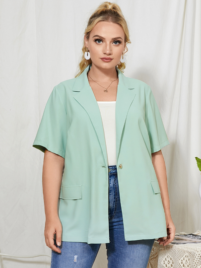YOINS Plus Size Notch Collar Front Button Short Sleeves Blazer