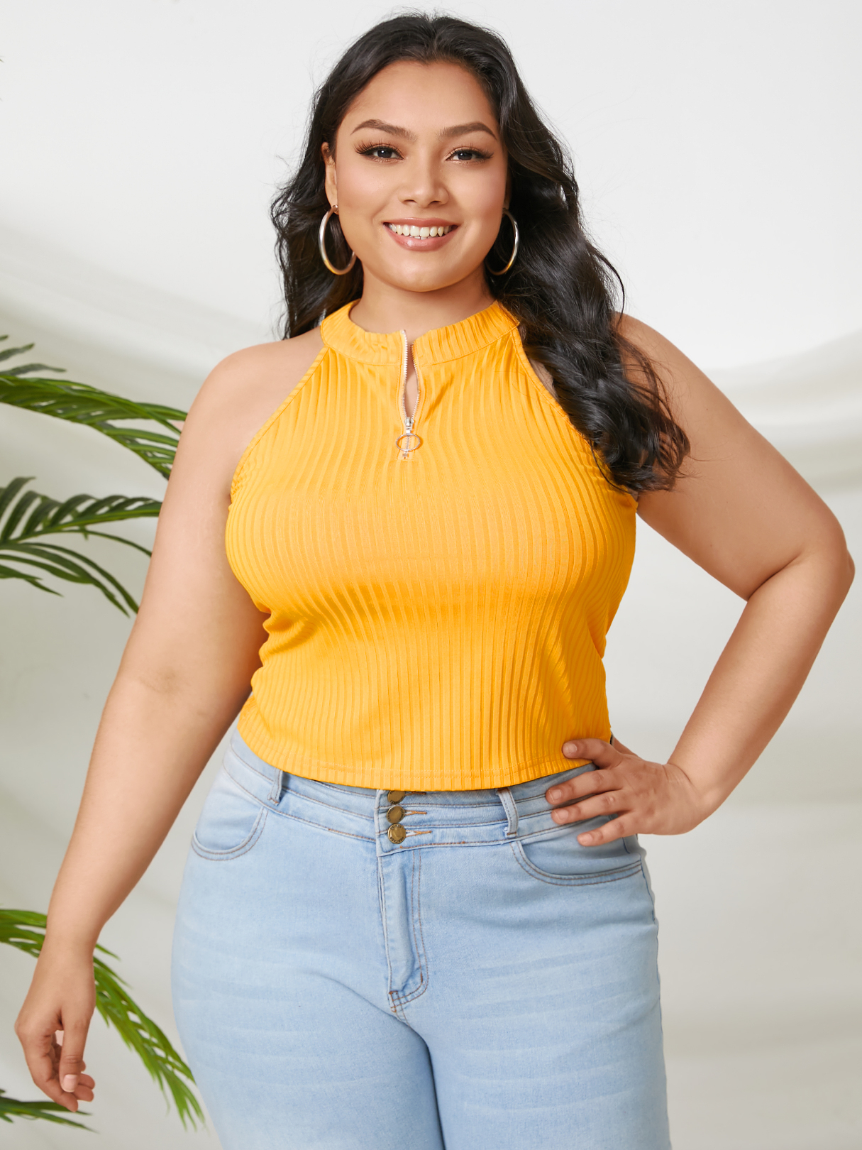 YOINS Plus Size Zip Front Stand Collar Sleeveless Cami
