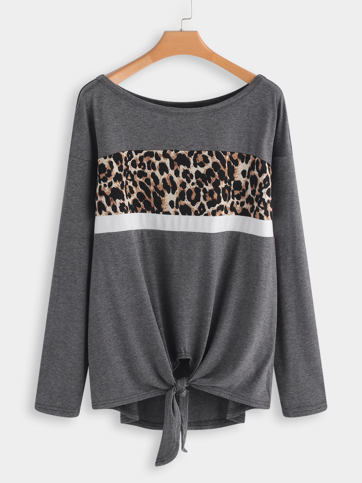 Grey Leopard knotted Fashion T-shirt