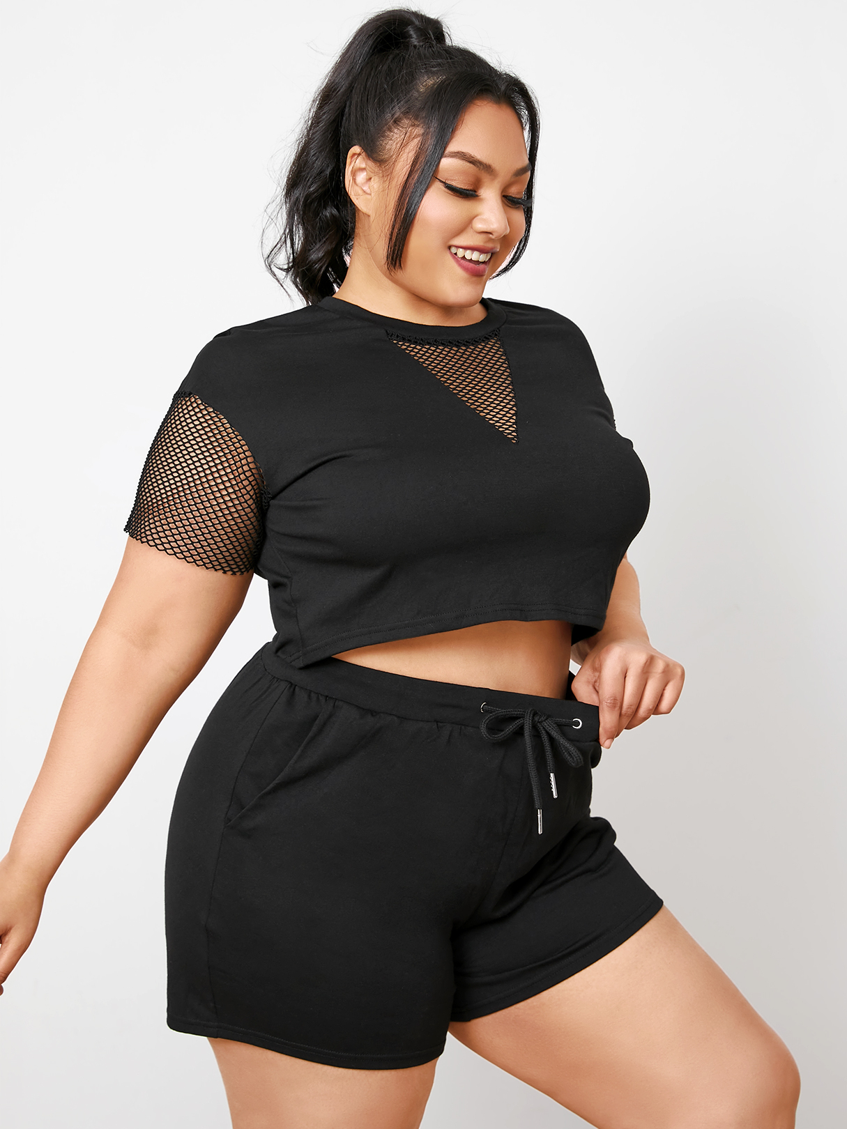 YOINS Plus Size Crew Neck Drawstring Side Pockets Two Piece Outfit