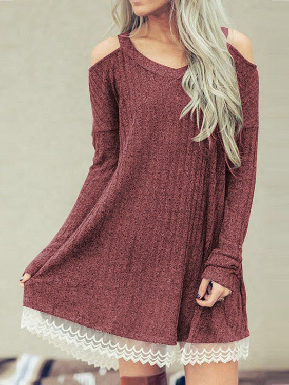 Lace Cold Shoulder Long Sleeves Dress
