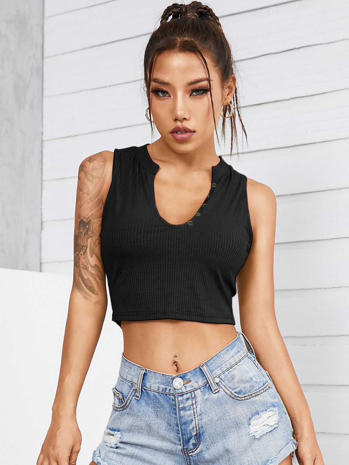 YOINS Ribbed Knit V-neck Sleeveless Tank Top