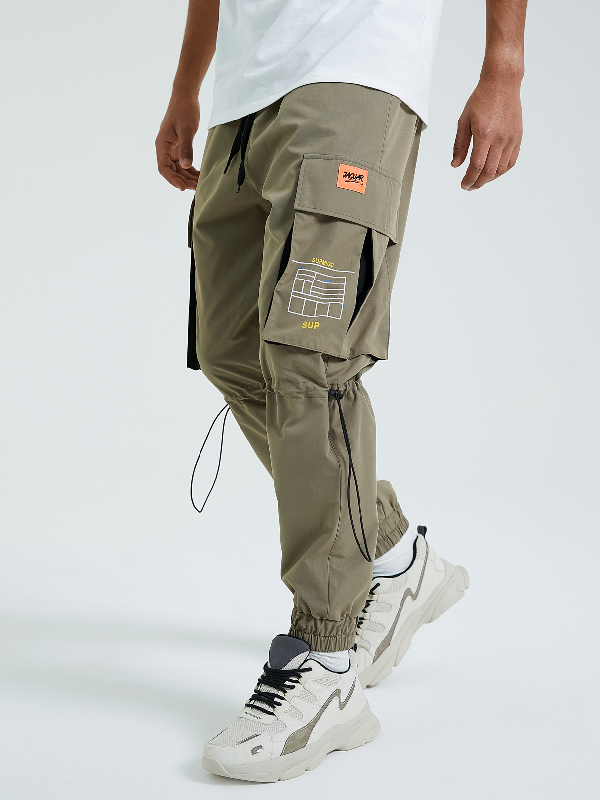 KOYYE Men Plain Elastic Waist Cargo Pants