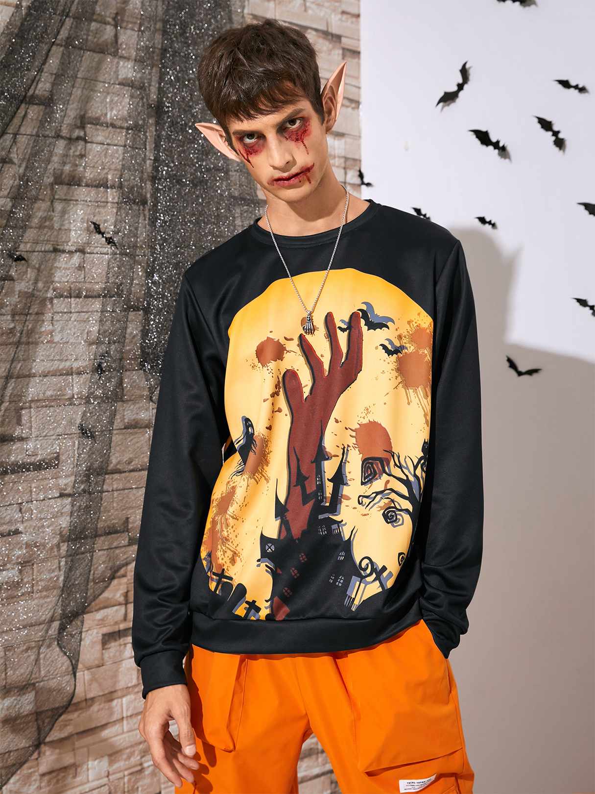 Men Halloween Cartoon Print Long Sleeve Sweatshirt