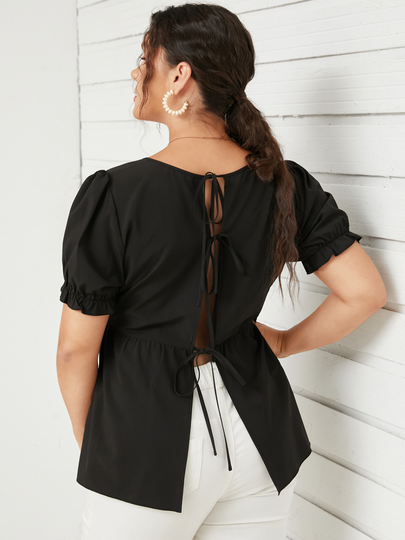 YOINS BASICS Plus Size Lace-Up Design Short Sleeves Blouse