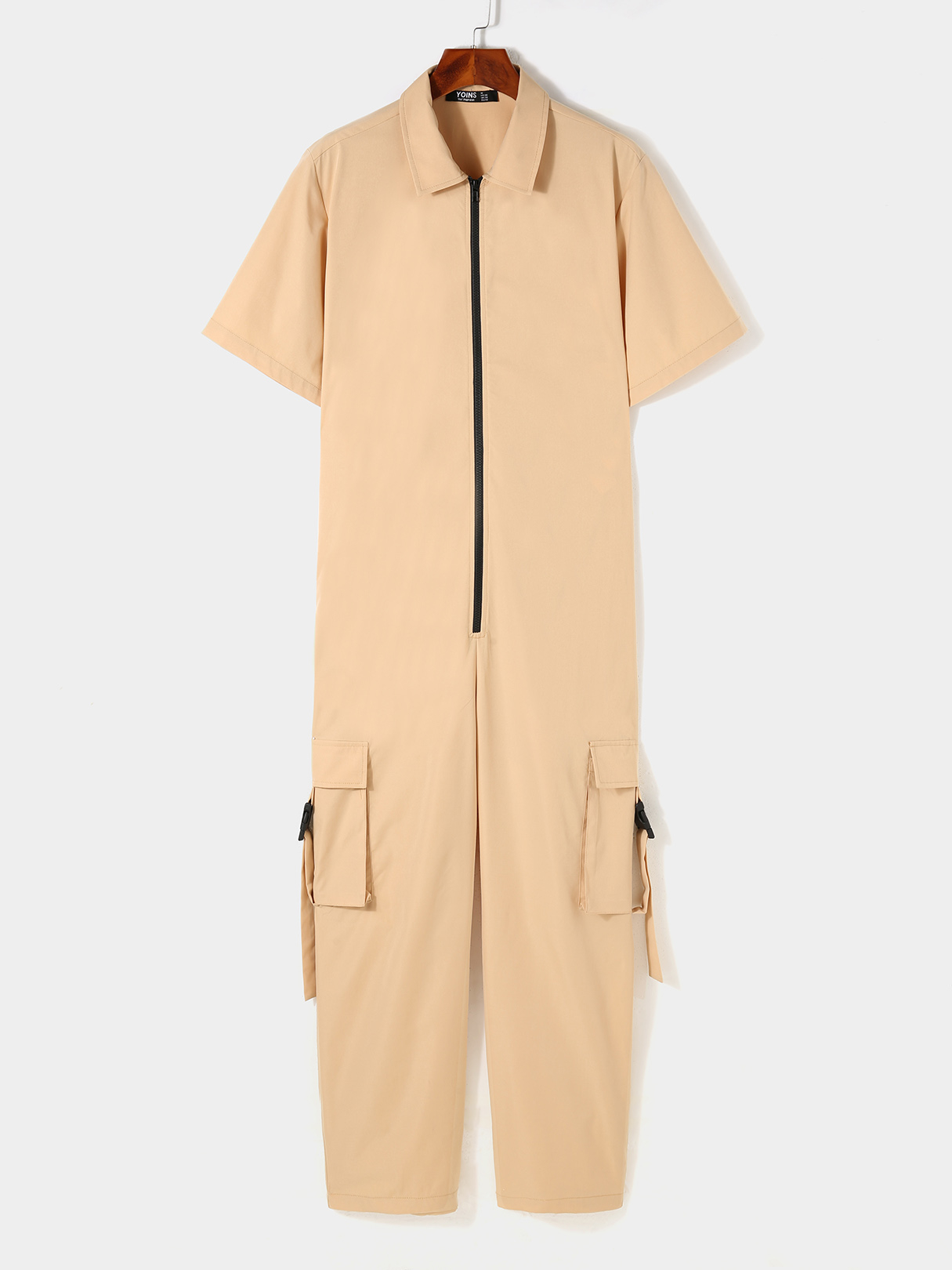 Men Fashion Plain Zip Front Short Sleeve Jumpsuit