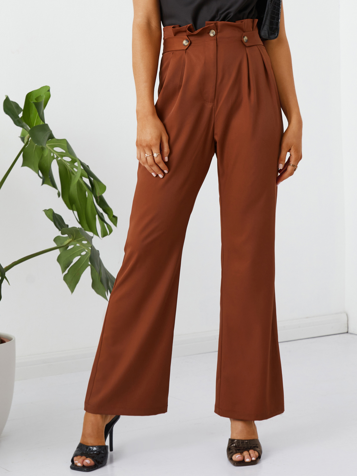 YOINS Button Front High Waist Flare Leg Pants