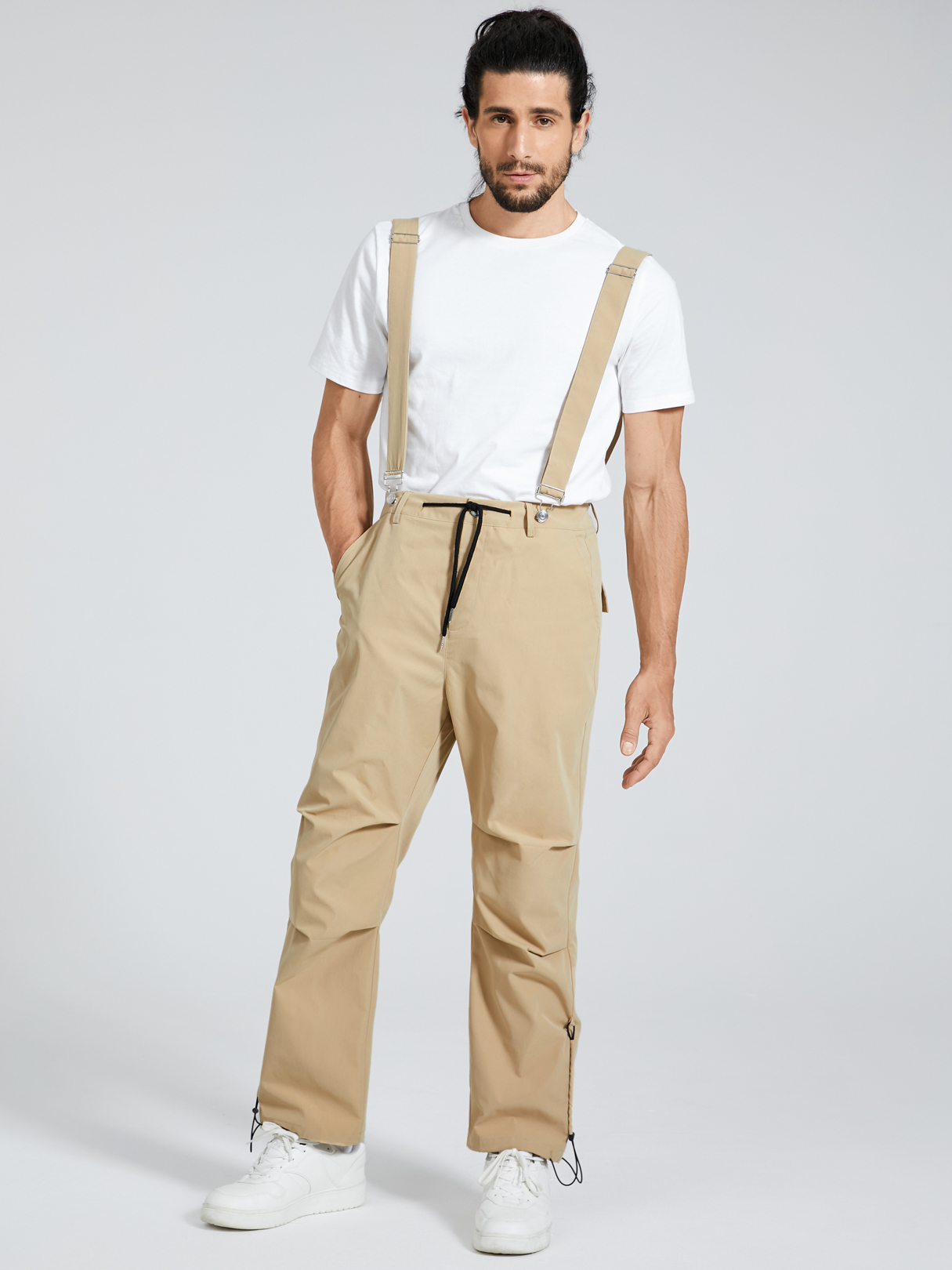 Men Fashion Casual Plain Zipper Fly Suspenders Pants