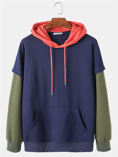 ChArmkpR Men Colorblock Patchwork Casual Long Sleeve Hoodie