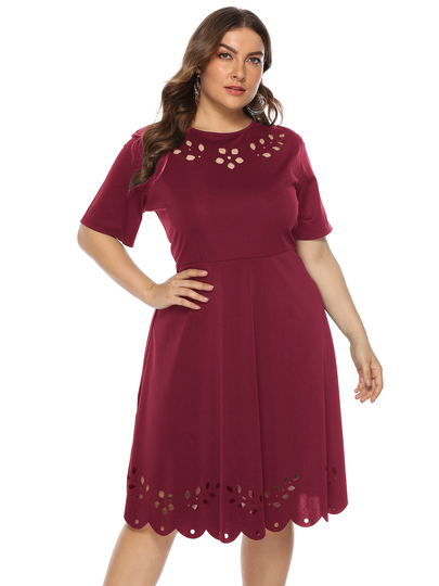 Plus Size Halloween Crew Neck Hollow Design Short Sleeves Midi Dress