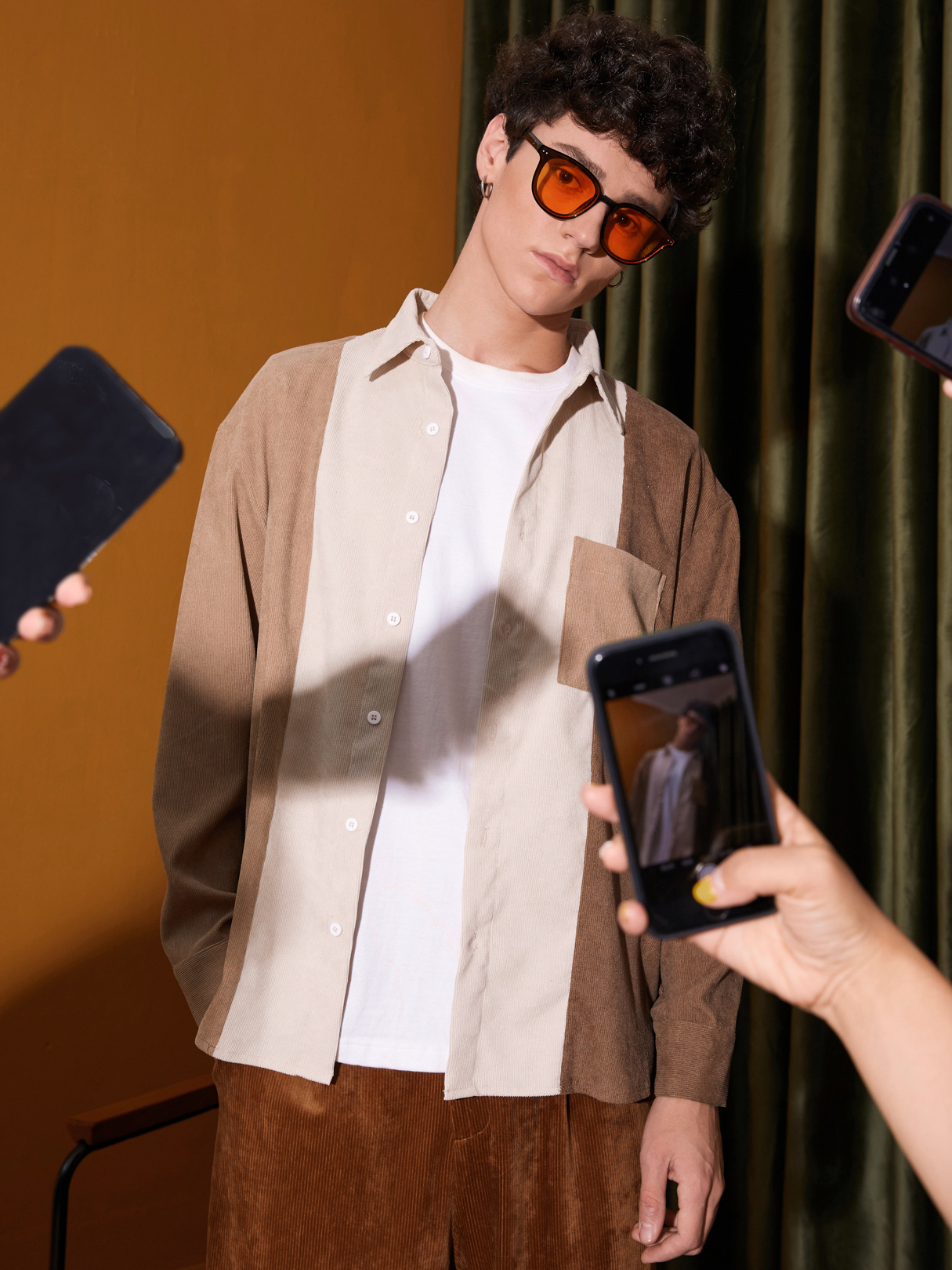 Men Color Block Patchwork Pocket Shirt