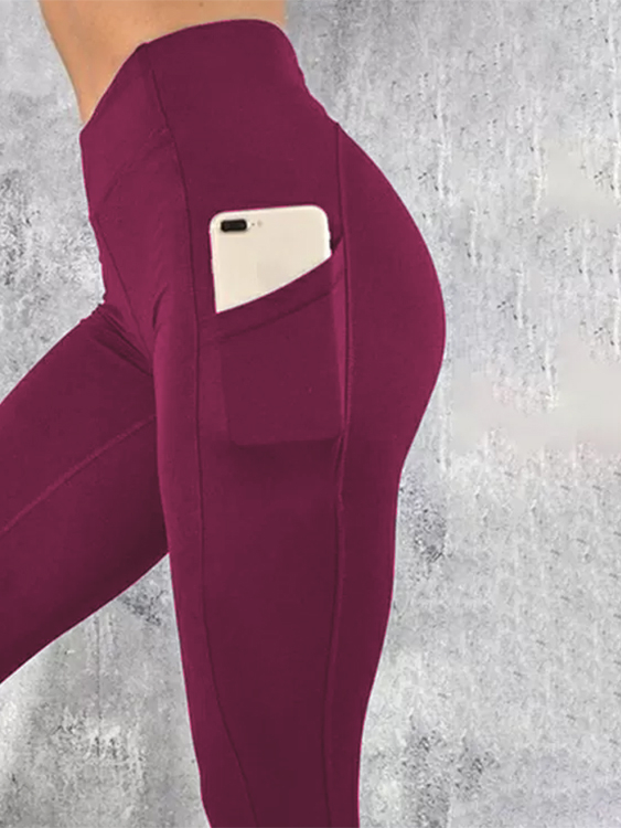 YOINS BASICS Red Side Pockets High-Waisted Leggings