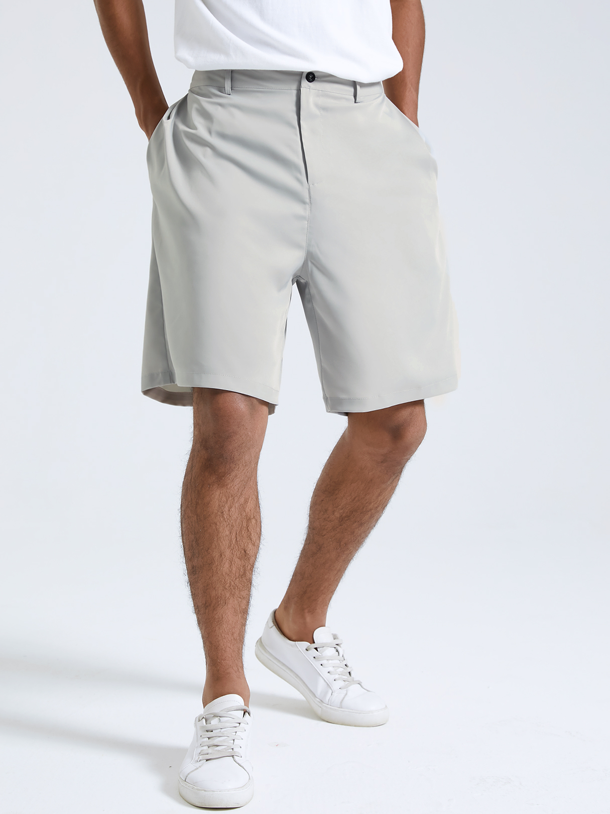 Men Casual Plain Button Design Zip Front Pleated Shorts