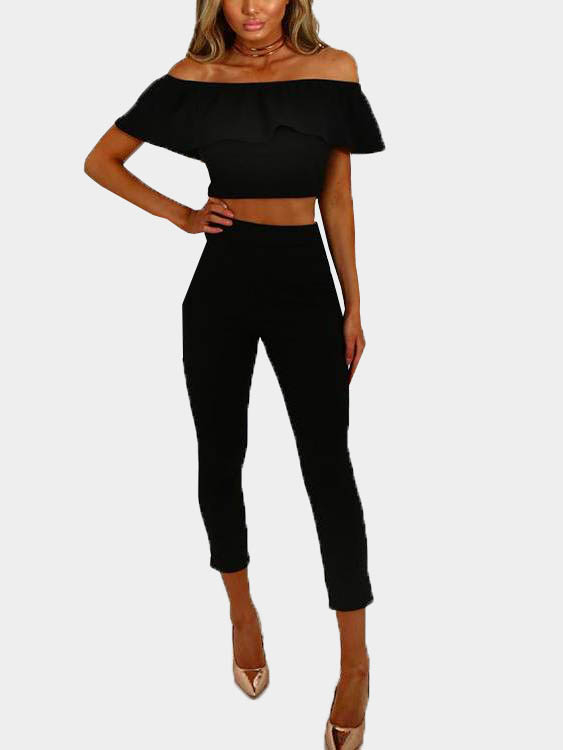 Black Off The Shoulder Bodycon Two Piece Set
