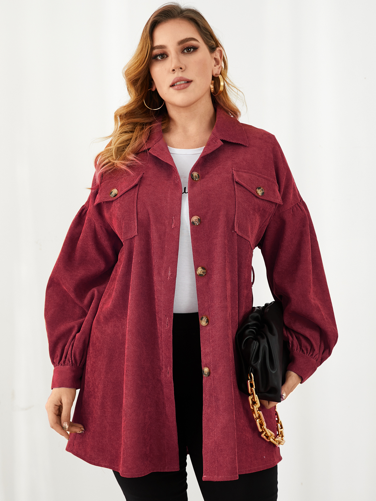 YOINS Plus Size Notch Collar Belt Design Button Design Long Sleeves Coat