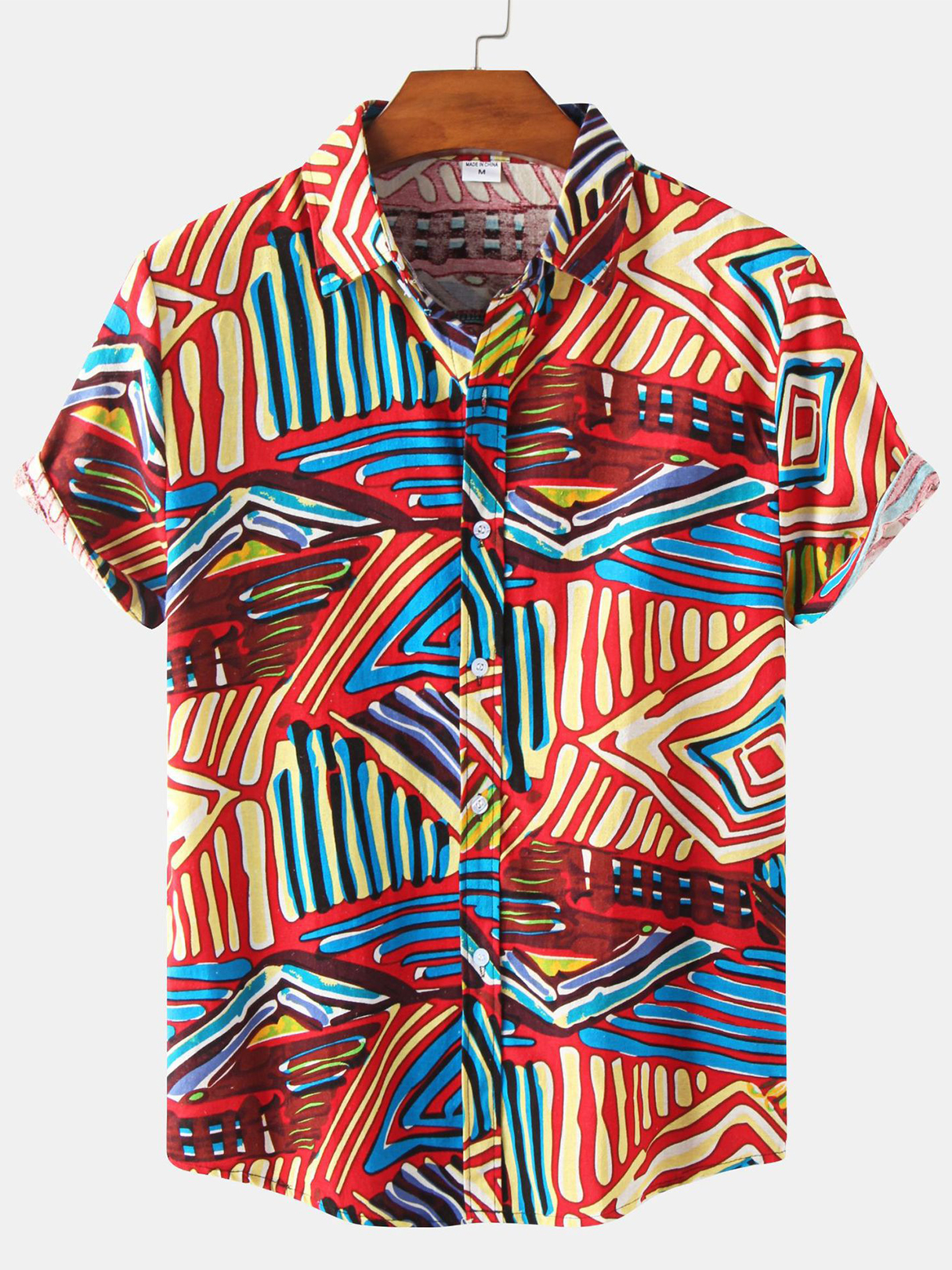Men Colorful Geometric And Striped Print Shirt