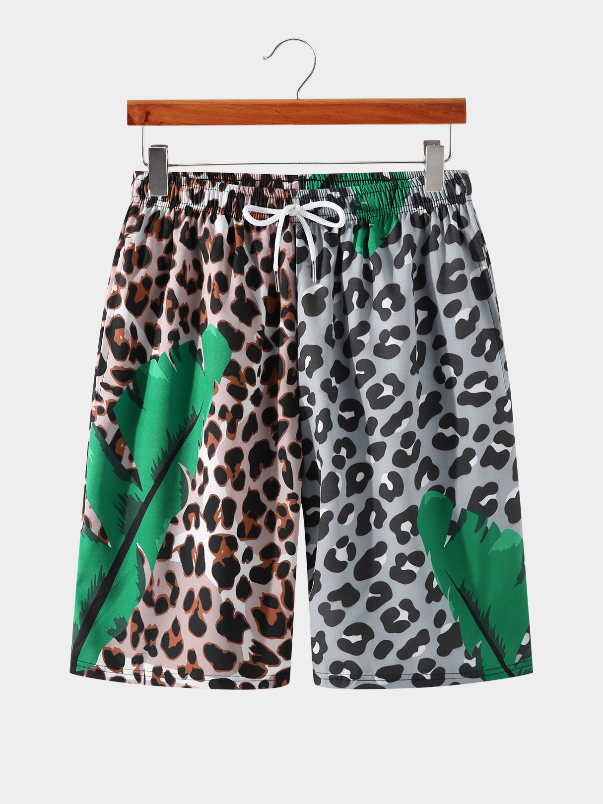 Men Bohemia Style Leopard Print Drawstring Shorts