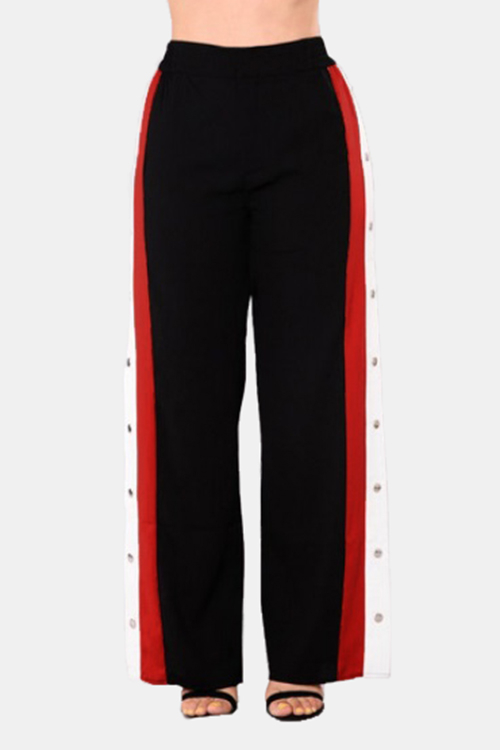 Active Wide Leg Deep Side Slit Design High Waist Sport Pants in Black