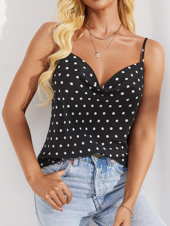 YOINS BASICS Black Polka Dot Drape Sagging Sleeveless Cami