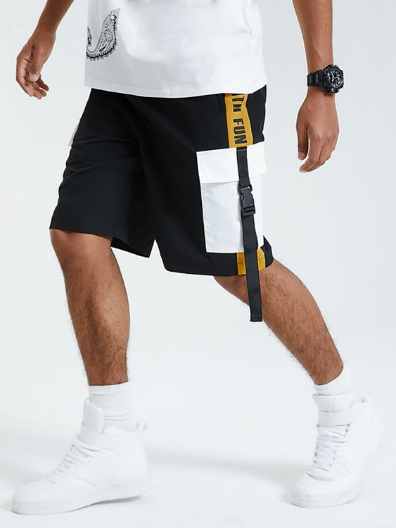 Men Color Block Patchwork Multi Pocket Casual Cargo Shorts