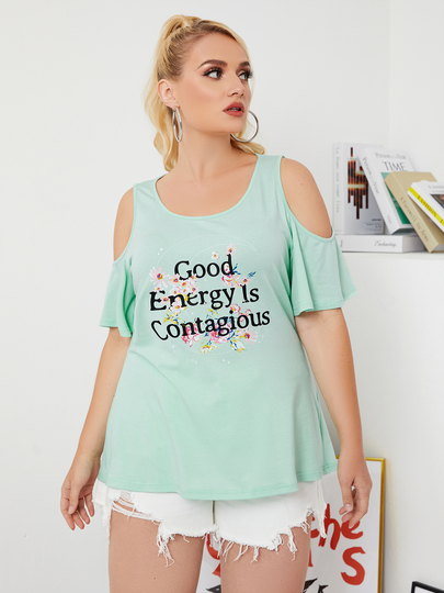 YOINS Plus Size Cold Shoulder Letter Cut Out Short Sleeves Dress