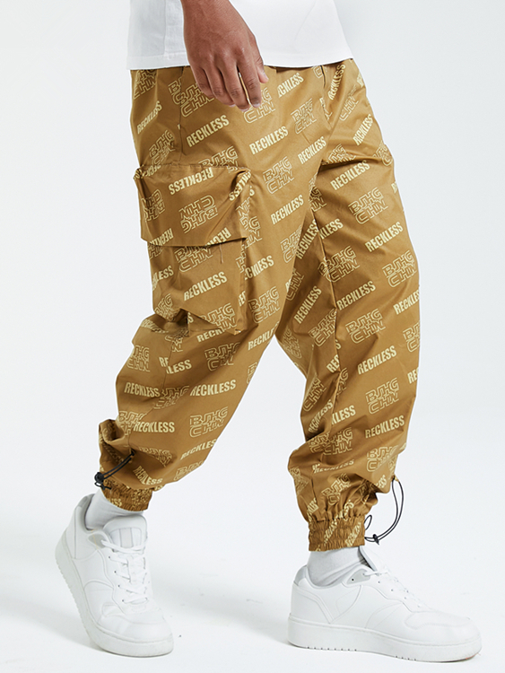 KOYYE Men Hip Hop Style Letter Print Cargo Pants