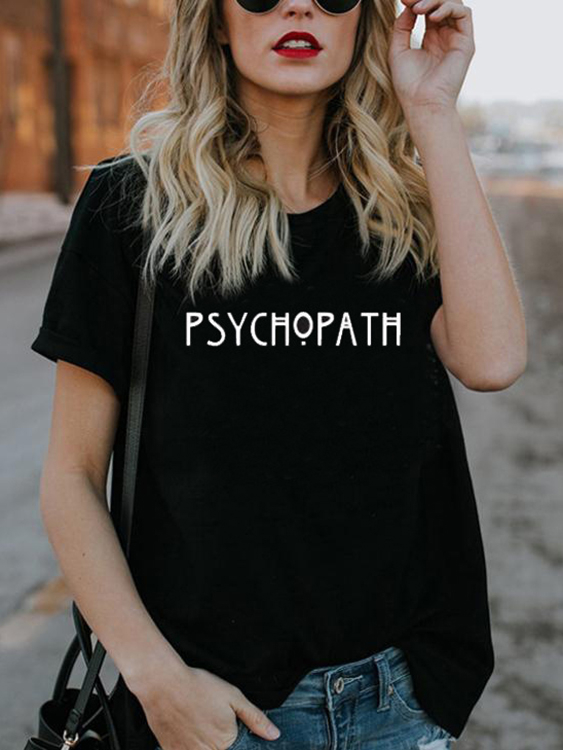 Letter Round Neck Short Sleeves Tee
