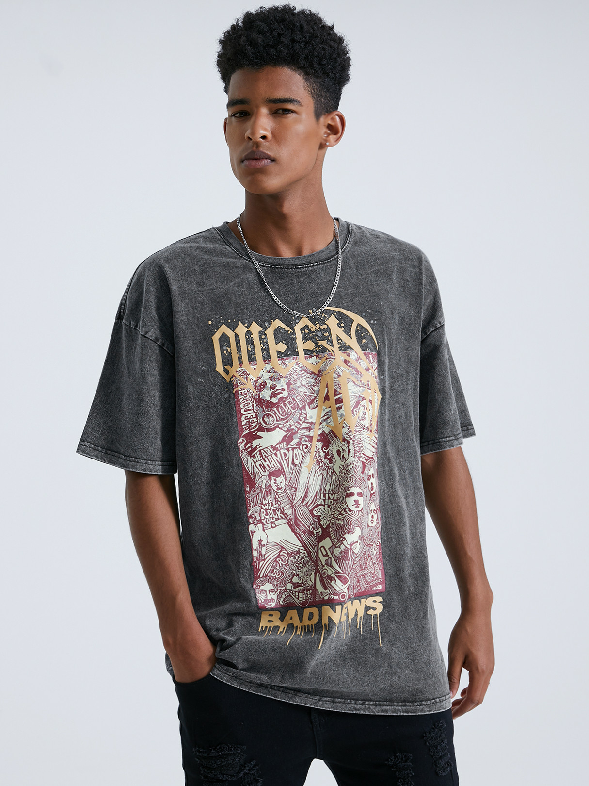 Men Fashion Rock Queen Print T-shirt