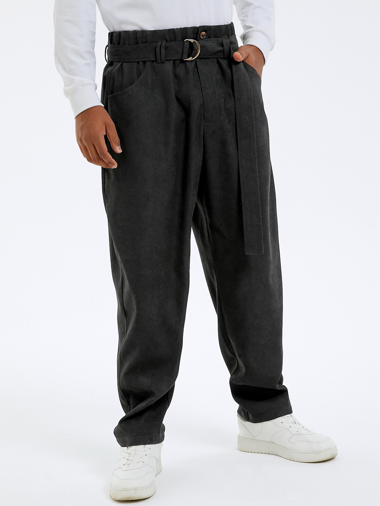 Men Fashion Plain Belt Design High Waist Casual Pants