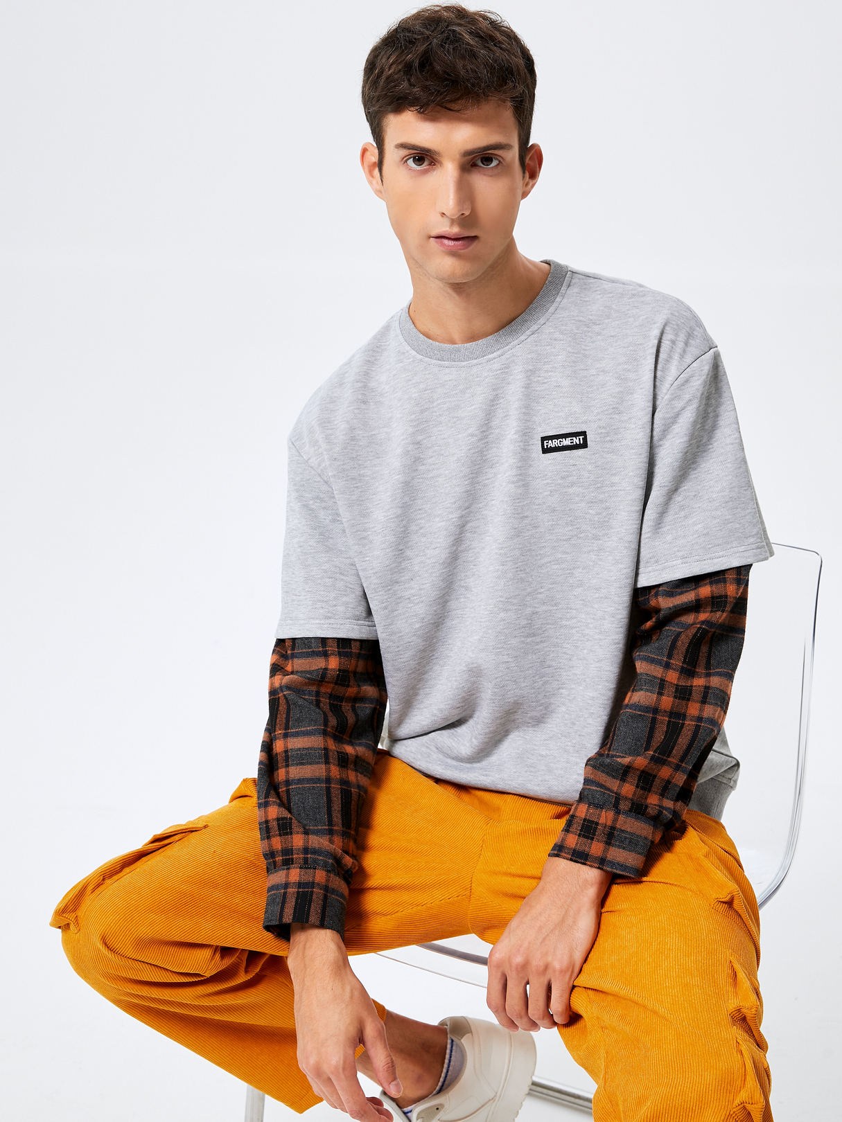 Men Letter Print And Plaid Patchwork Sweatshirt