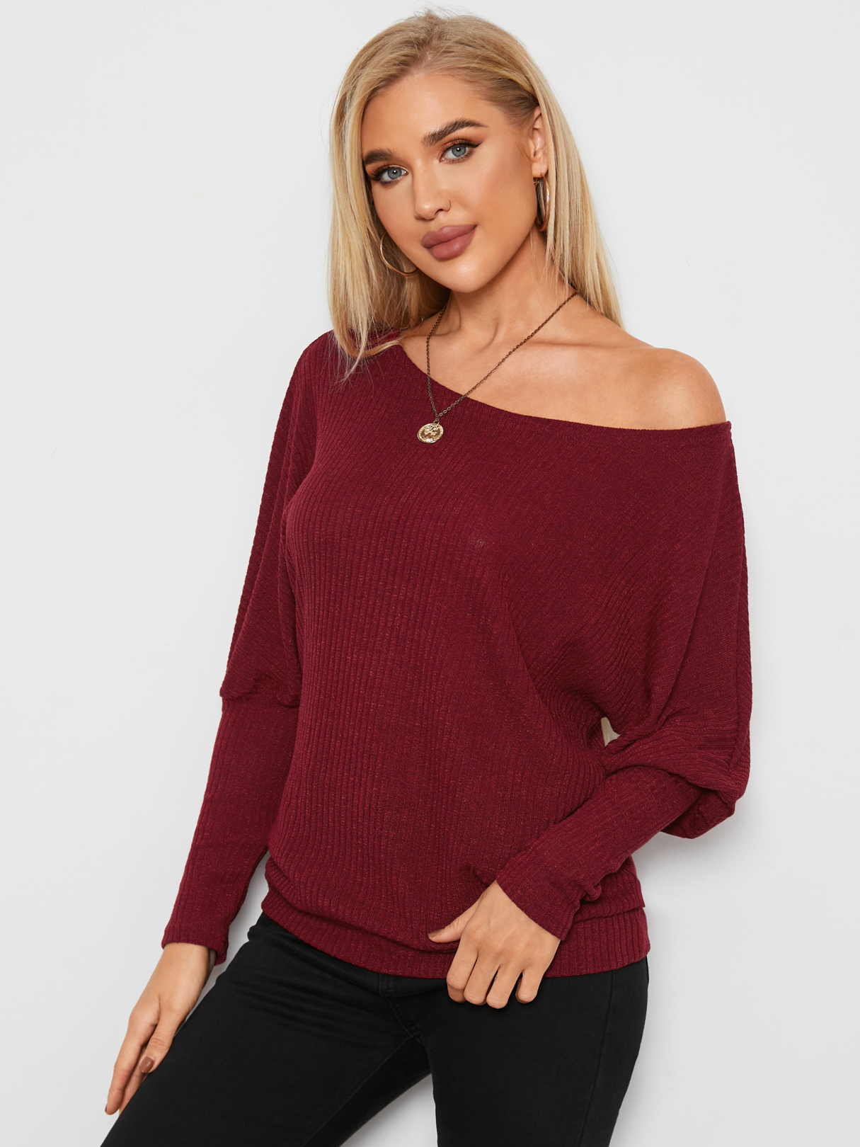 Burgundy Off The Shoulder Tee