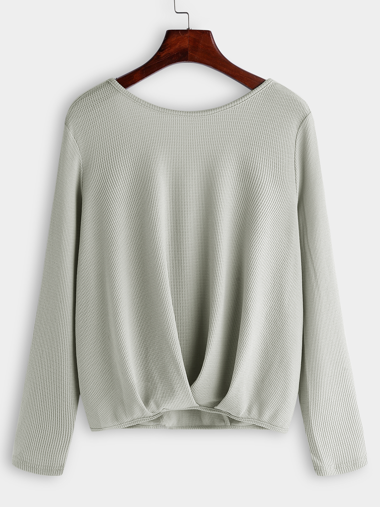 Grey Backless Design Cross Back Round Neck Long Sleeves T-shirts