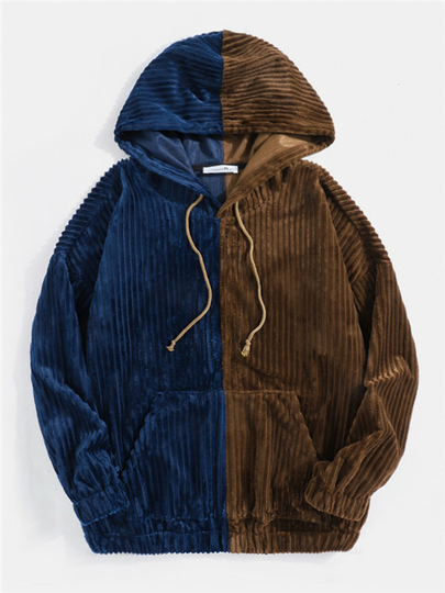 ChArmkpR Men Fashion Color Block Patchwork Casual Drawstring Hoodie