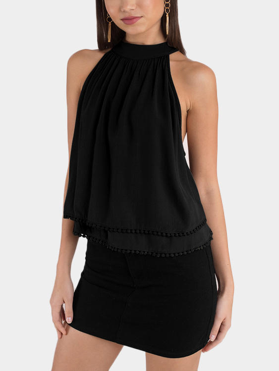 Black Cut Out Two Layers Design Top