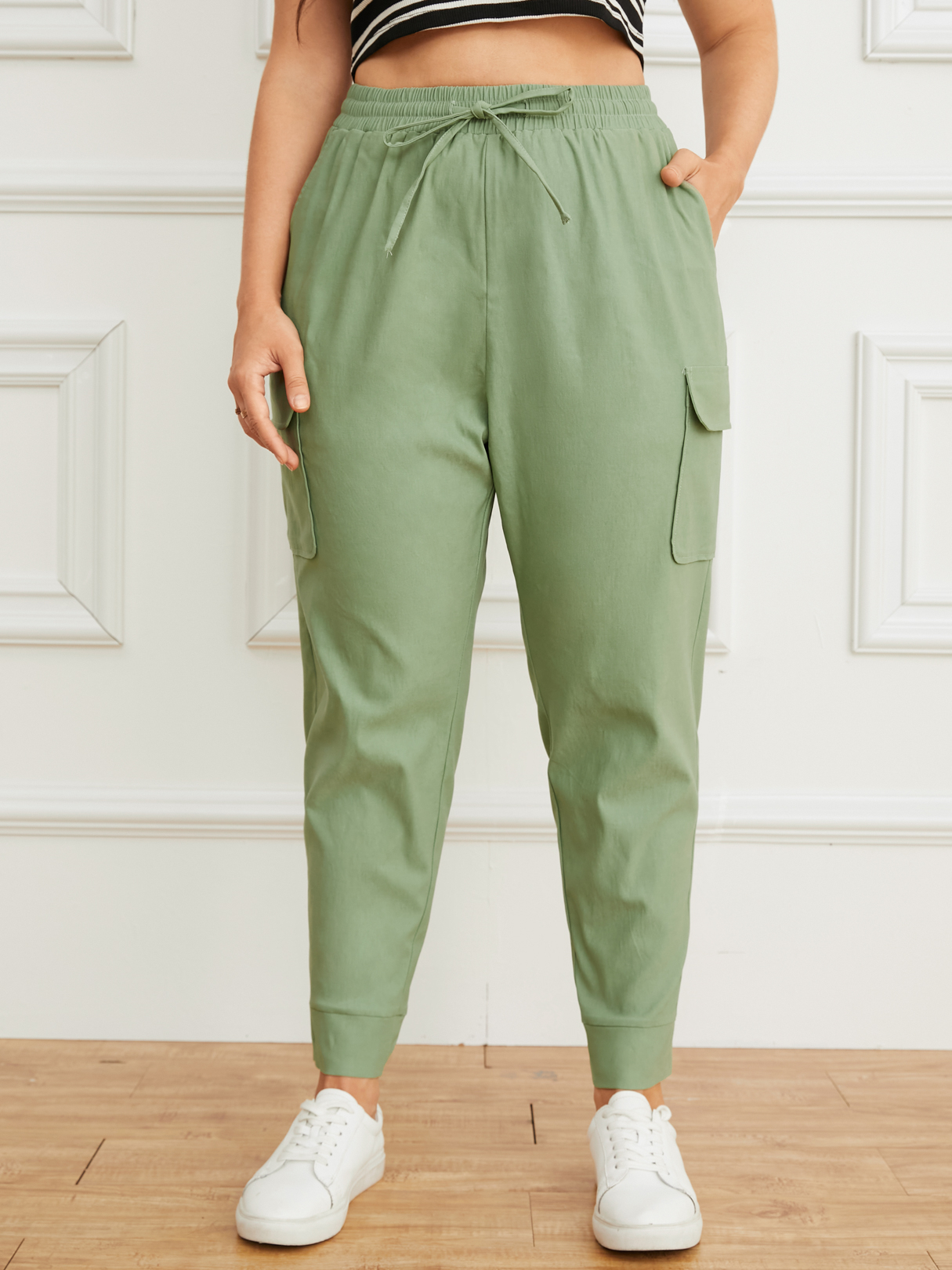 YOINS Plus Size Drawstring Tie-up Design Pocket Pants
