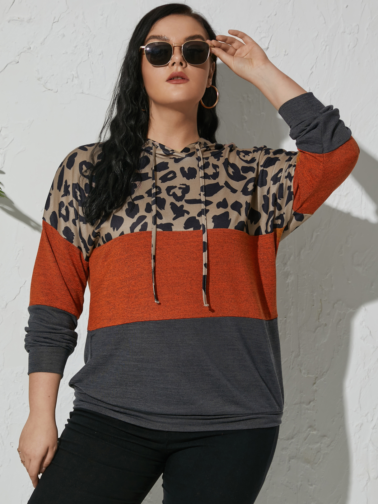 YOINS Plus Size Drawstring Hooded Design Long Sleeves Sweatshirt