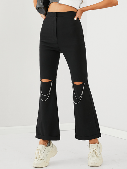 YOINS Black Cut out Chain Design Flared Pants