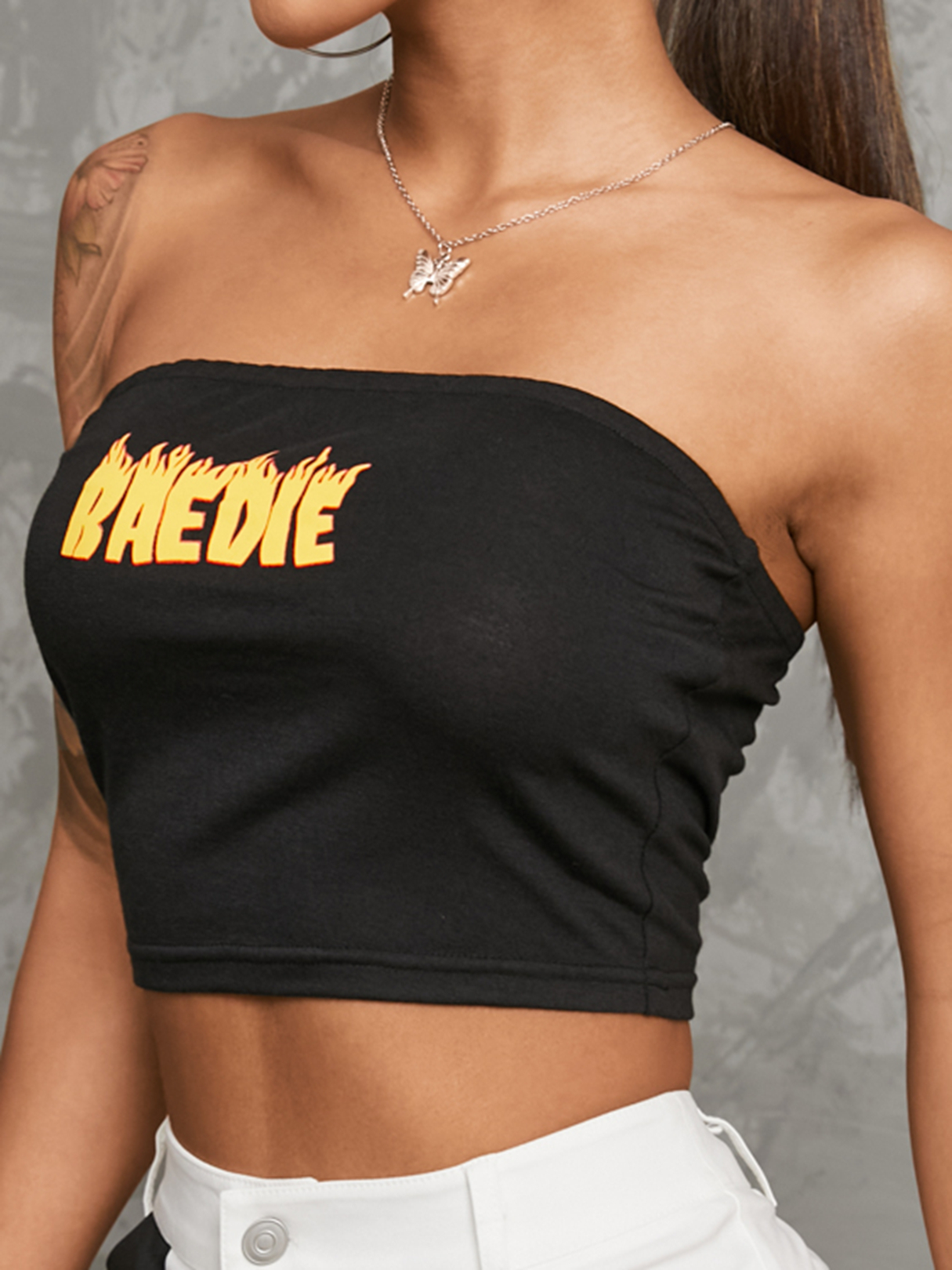 YOINS Fire Letter Print Sleeveless Tube Top